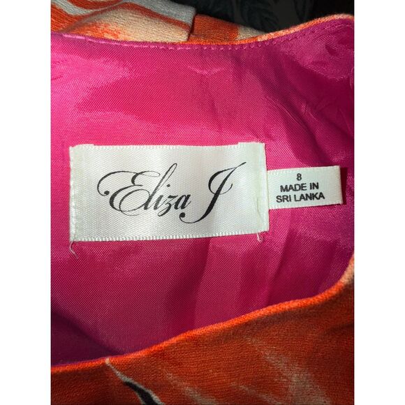 Eliza J Size 8 A-Line Fit & Flare Tea Dress Orange Pink Big Floral Vacation - Picture 7 of 9